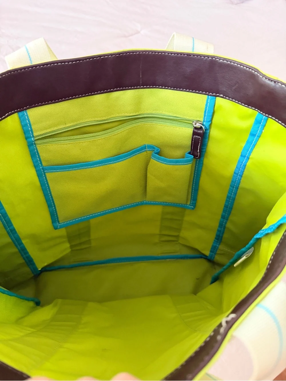Canvas Tote Bag in Lime Green with Contrast Straps - from the Oprah Winfrey Show